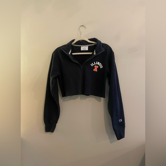 University of Illinois Navy Blue Quarter Zip Cropped Sweatshirt - Picture 1 of 5